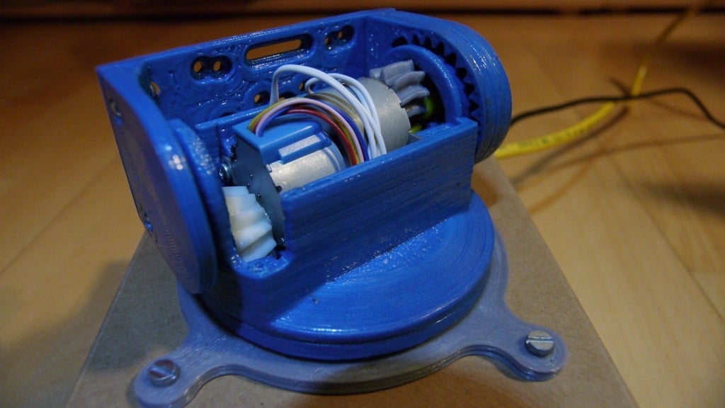 Assembled 3D-printed pan/tilt head with a 28BYJ stepper and printed reduction gears