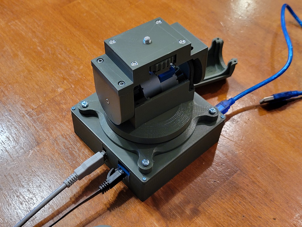 Assembled remix build in olive PLA with a controller enclosure