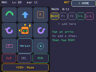 The code view: a robot d-pad and a program list