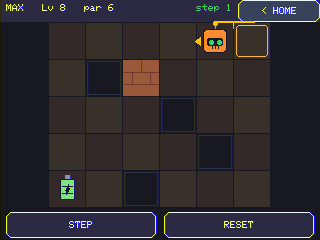 GridBot: a robot following a kid's program through a maze to the battery, dropping a breadcrumb trail