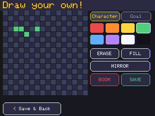 Pixel editor: draw your own 16x16 robot sprite